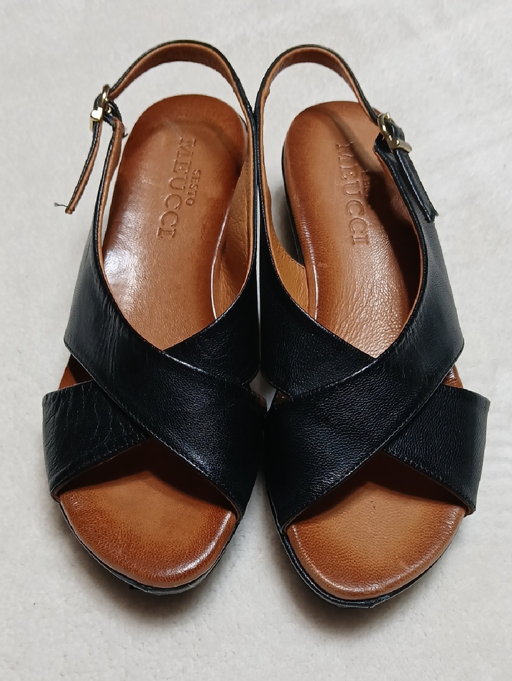 Sesto Meucci Black Leather Crisscross Slingback Sandals Size 6